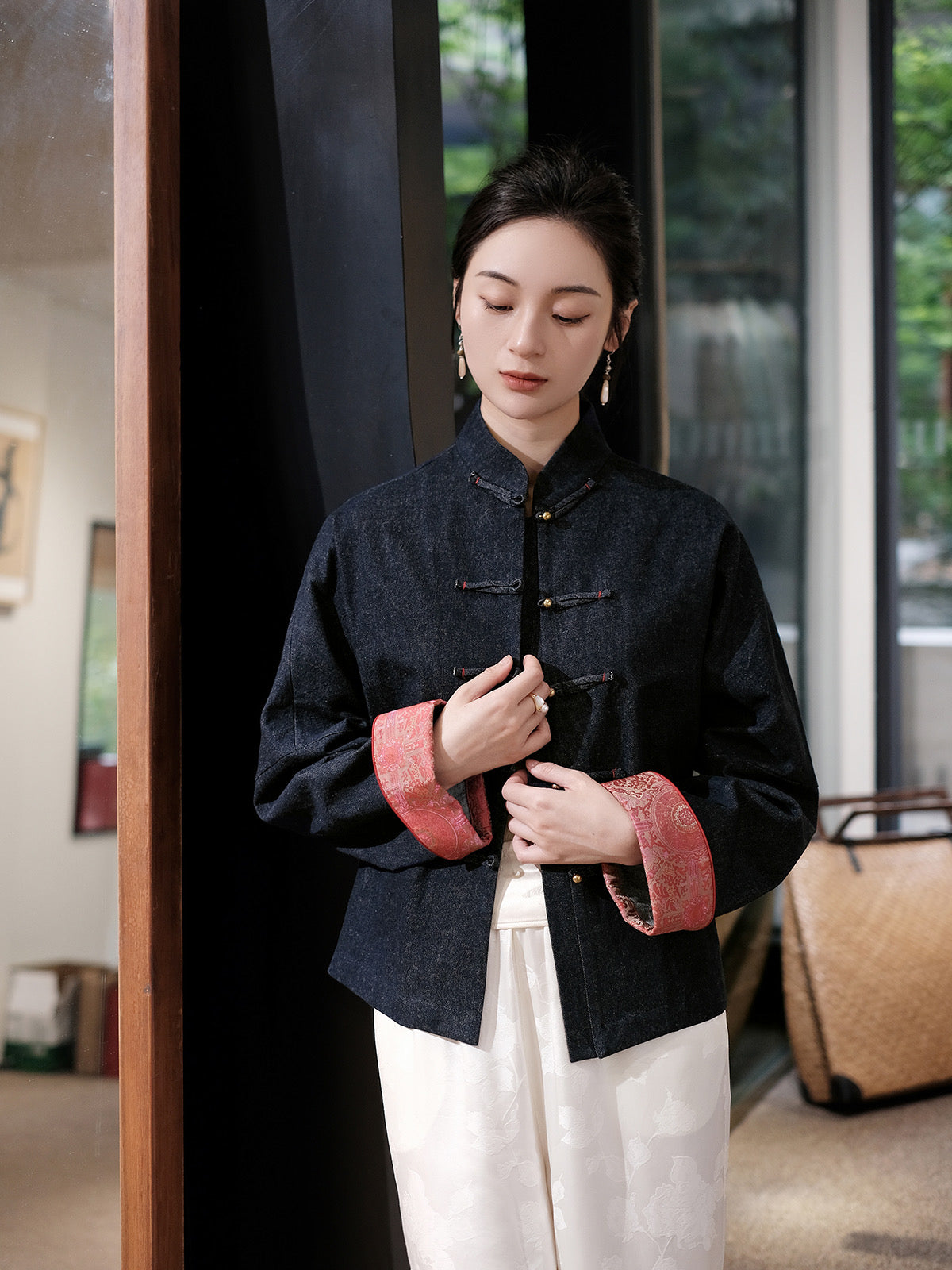 Denim song brocade jacket