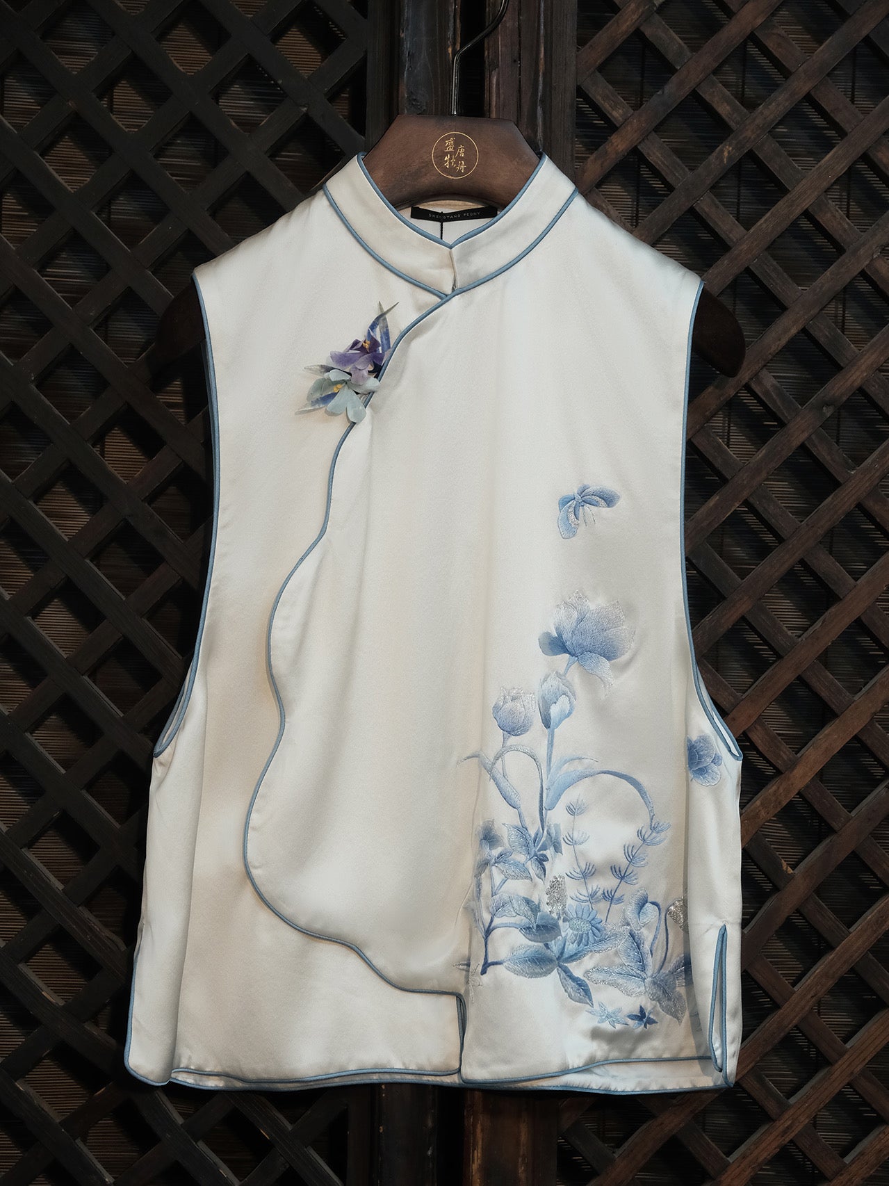 Silk Hand-Embroidered Petal Collar Vest