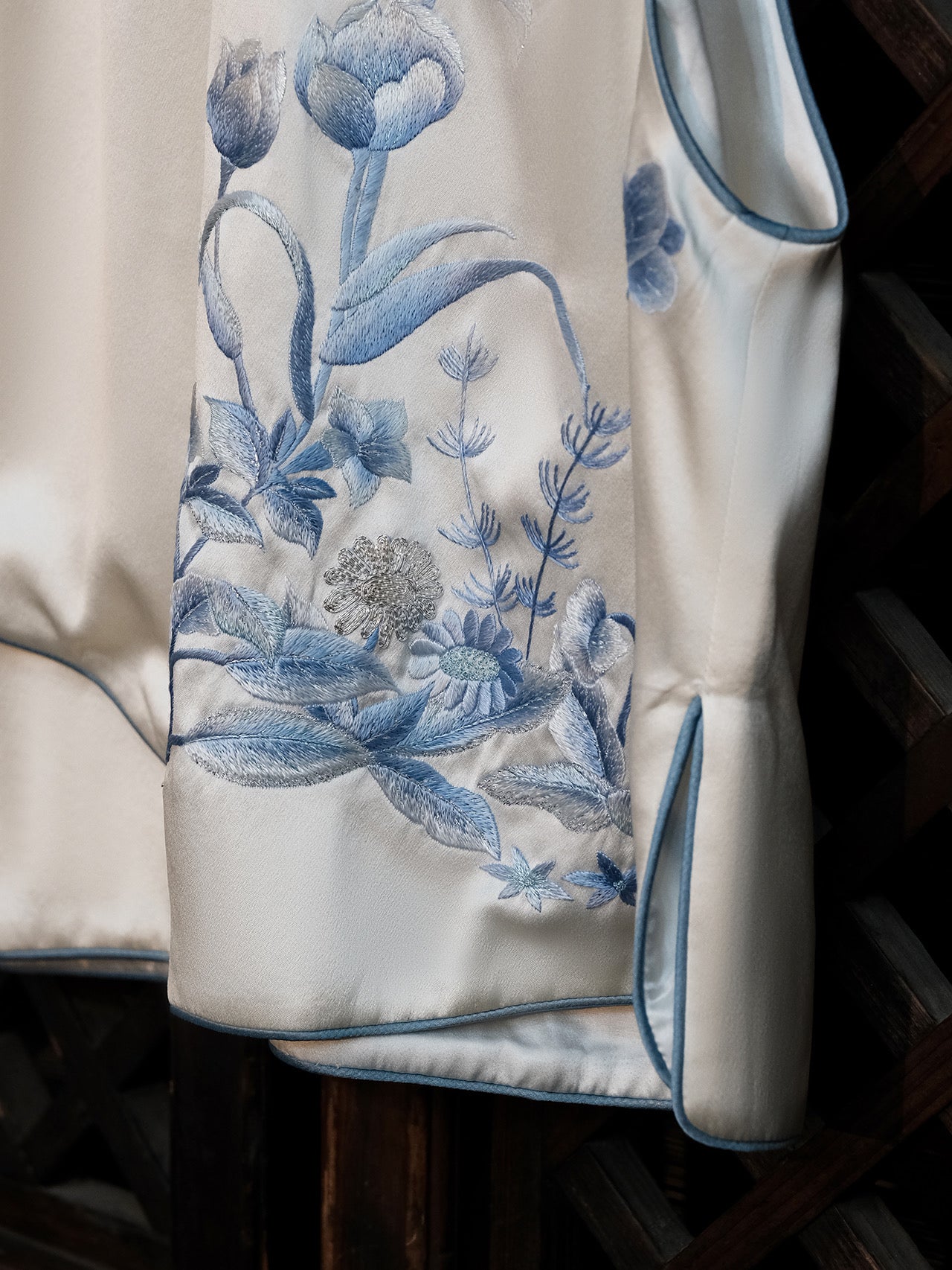 Silk Hand-Embroidered Petal Collar Vest