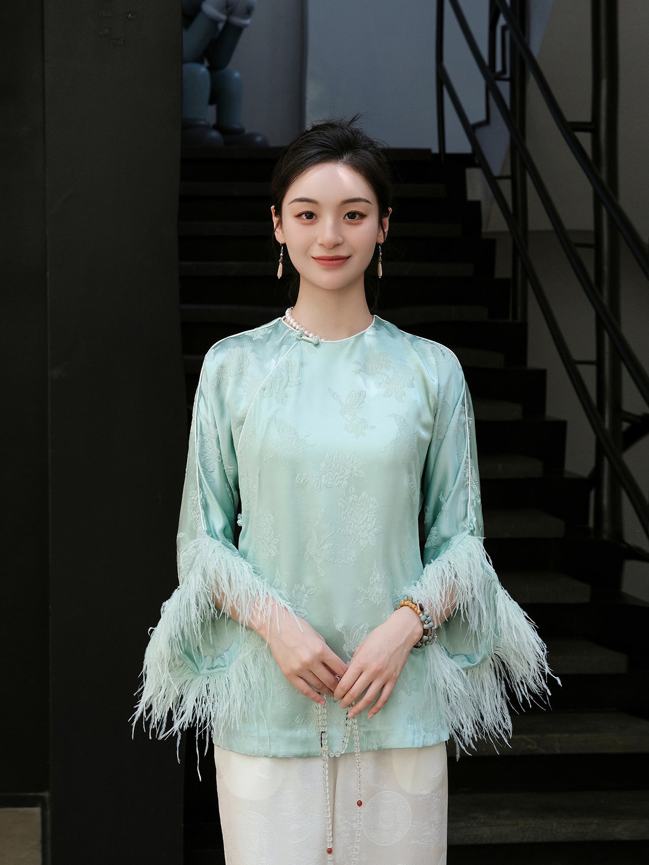 Green clothes butterfly and flower