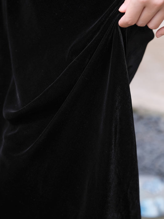 Black Velvet Double V-Neck Long Dress