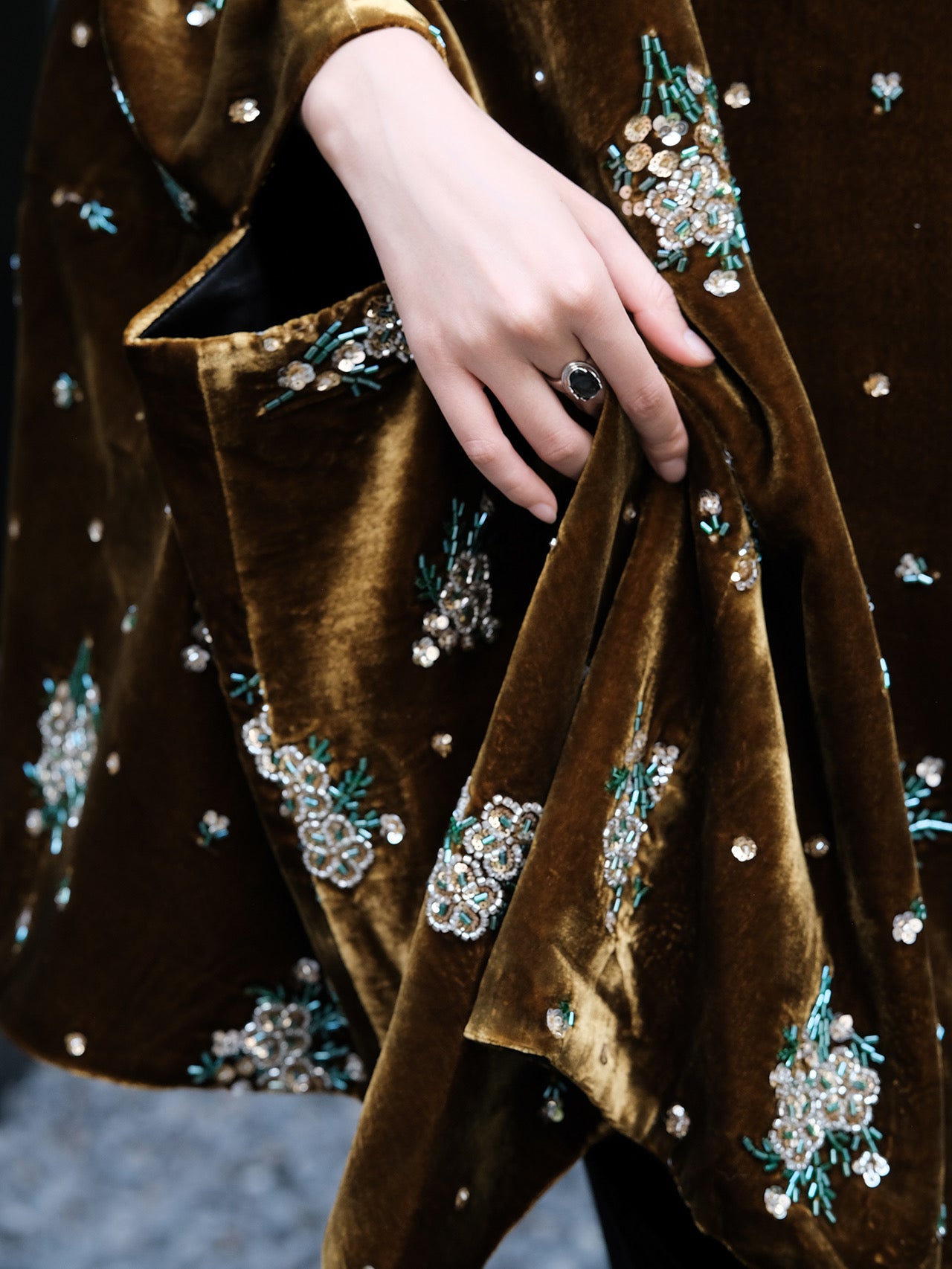 Velvet beaded embroidered shawl
