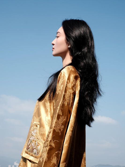 Colorful Satin Embroidery Chinese Long Gown X Guo Pei
