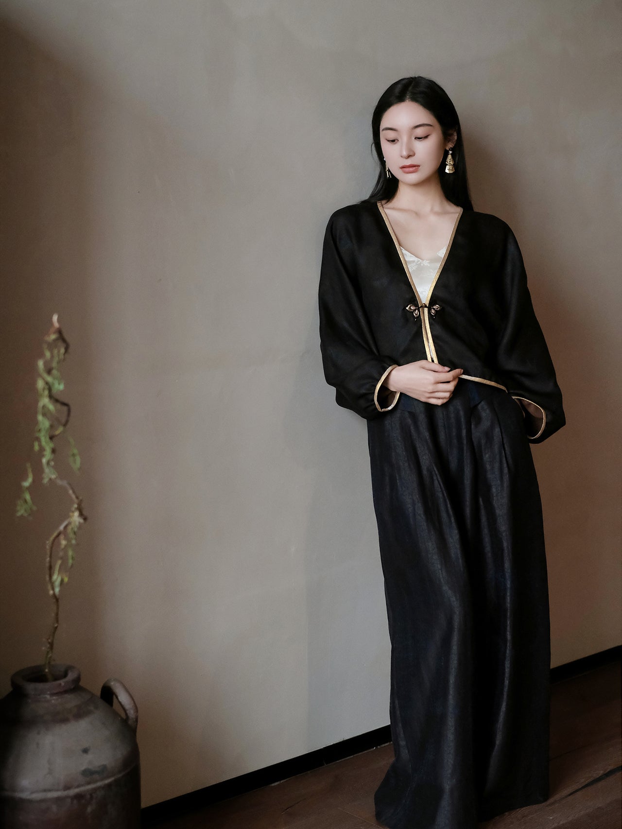 Bamboo Pattern Gambiered Silk Jacket