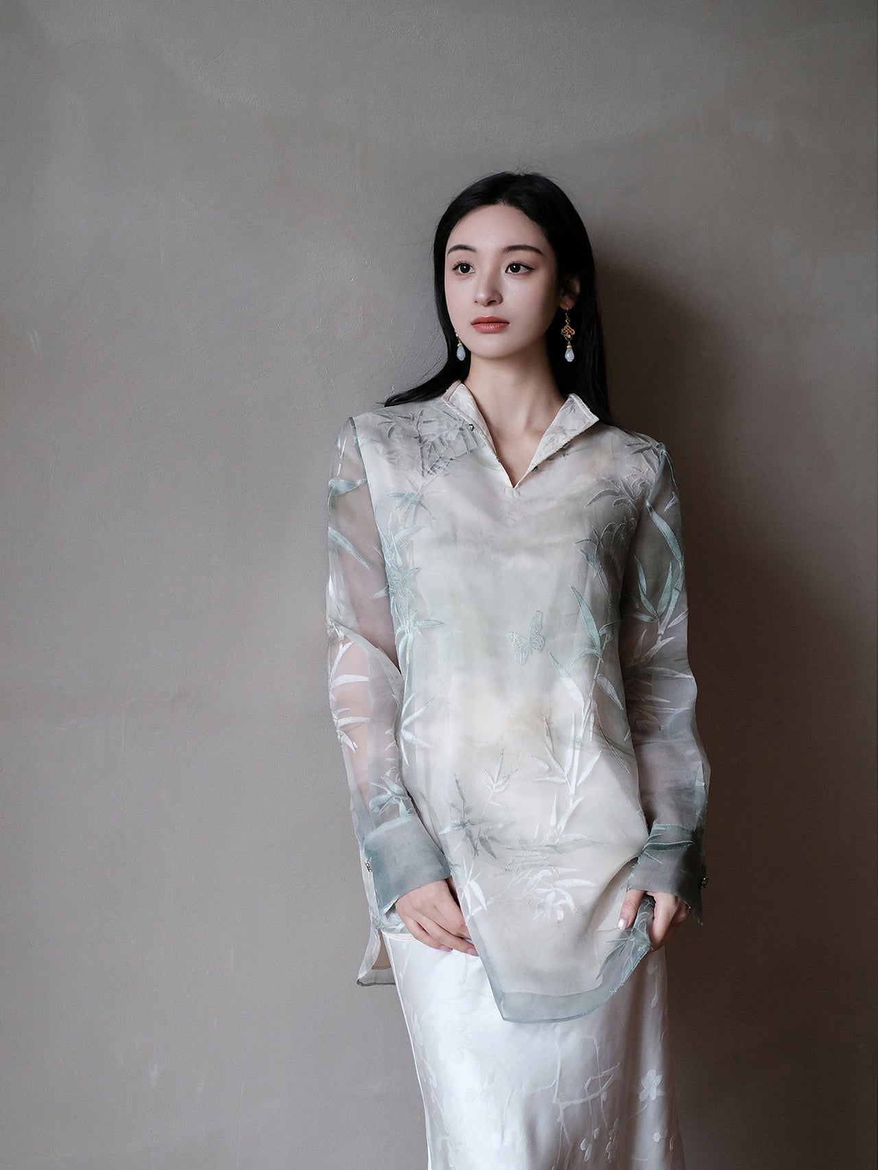 Bamboo Smoke Haze Moonlight Silk Gauze Blouse