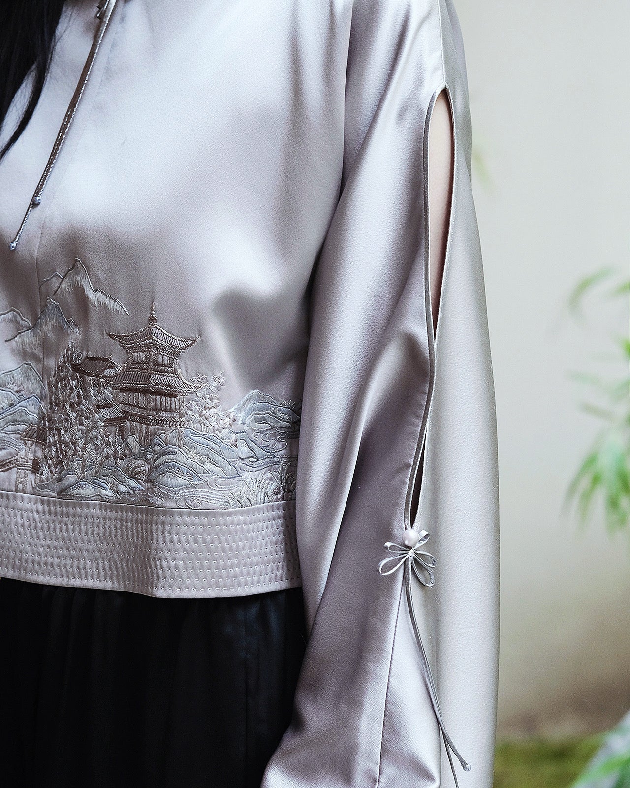 Light gray silk top x  GUO PEI