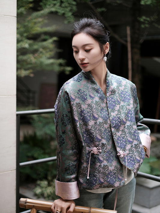 Wanshou Wujiang Song Brocade Purple Pattern Jacket