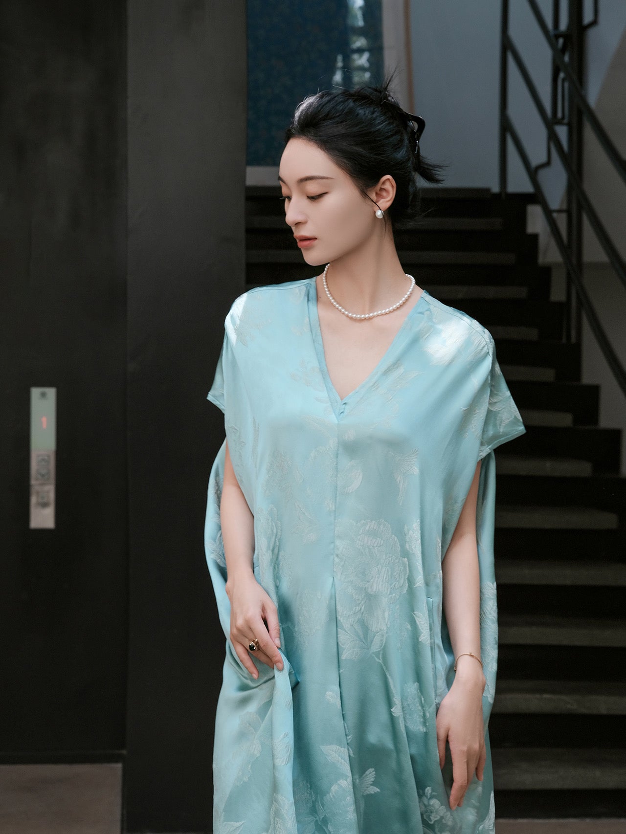 Water blue hibiscus dress