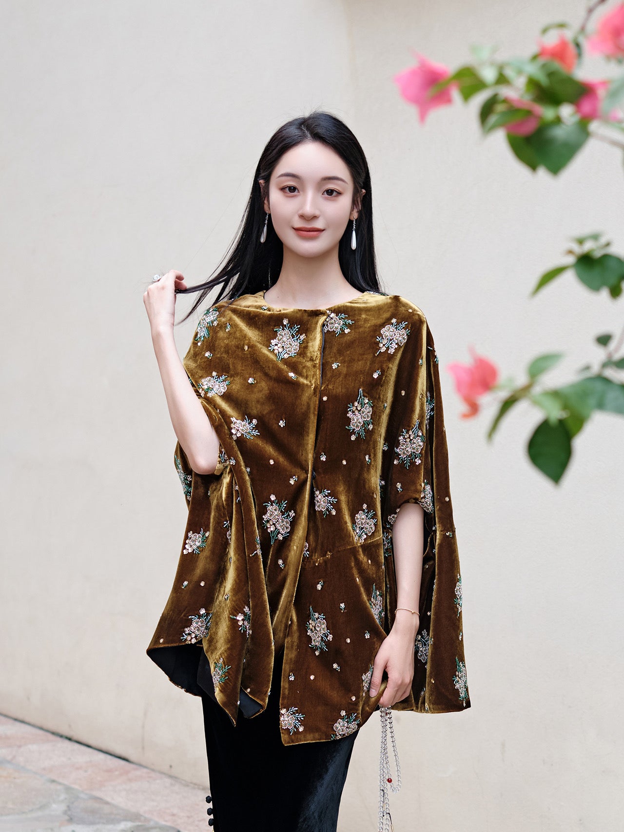 Velvet beaded embroidered shawl