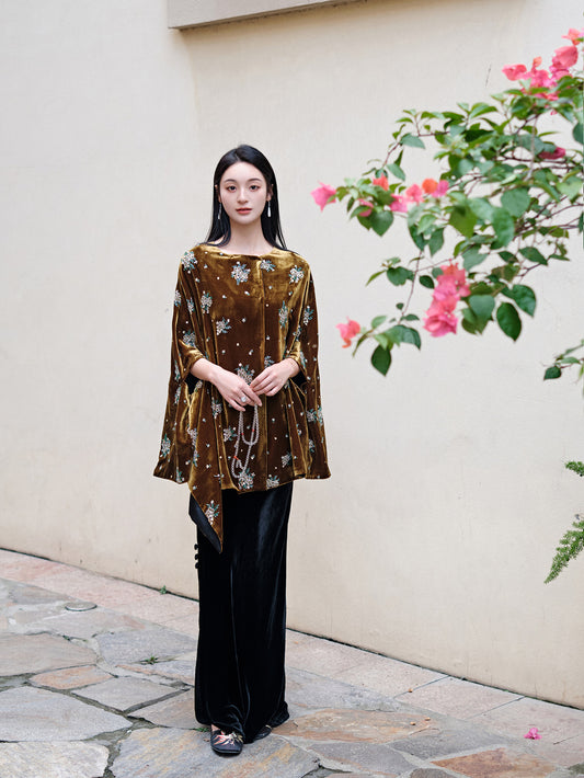 Velvet beaded embroidered shawl
