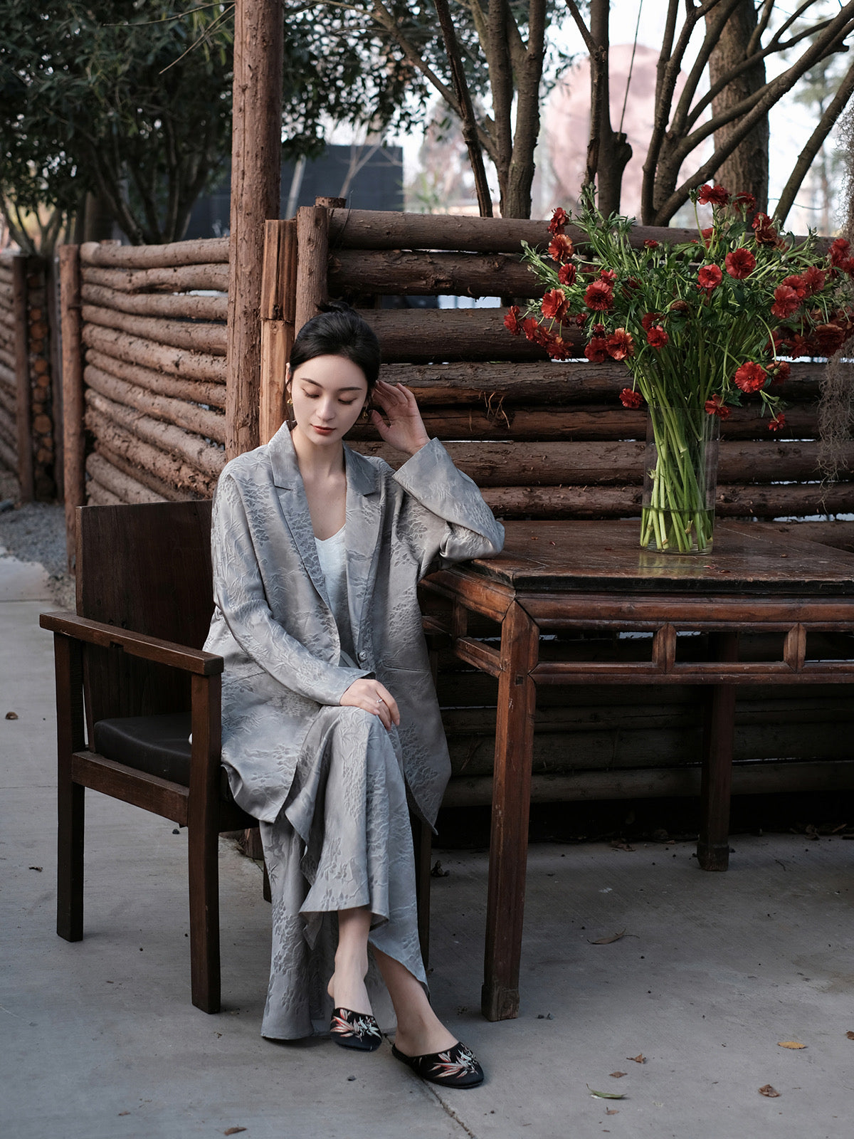 Onyx gray jacquard blazer