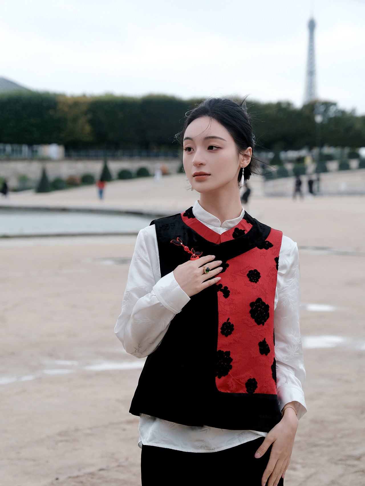 Peony floral satin vest