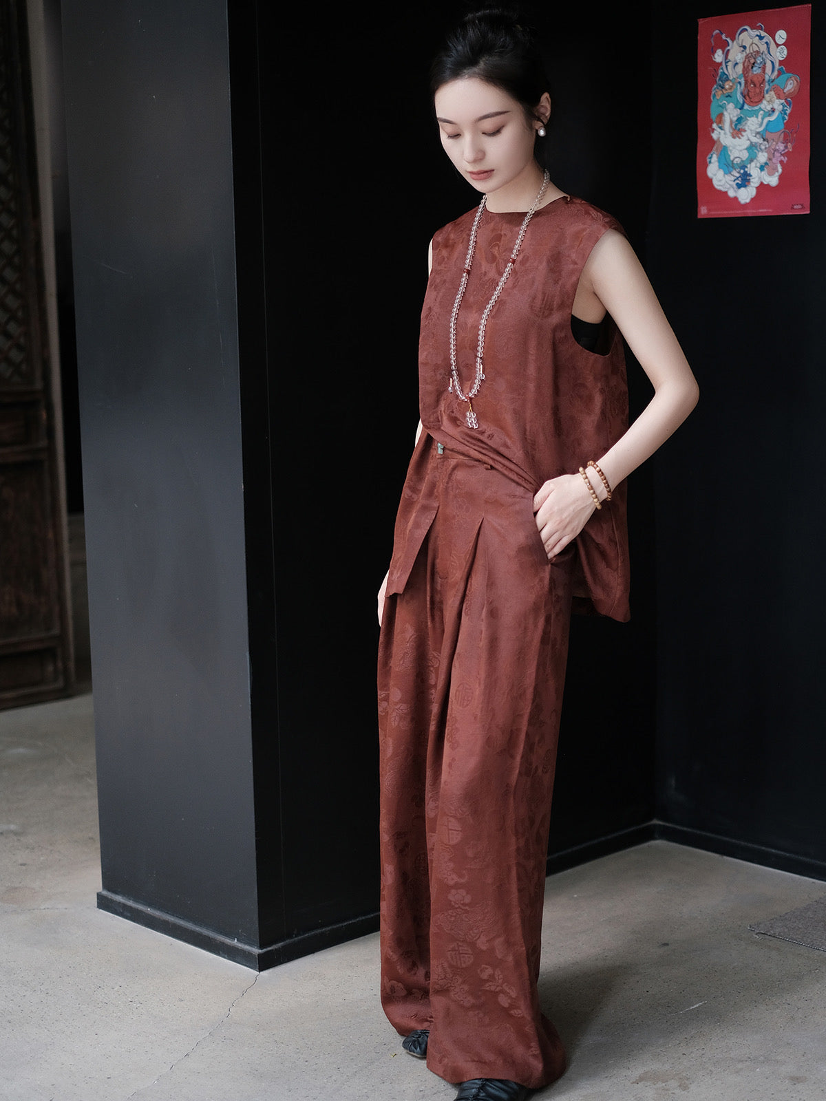 Red cloud gauze pants