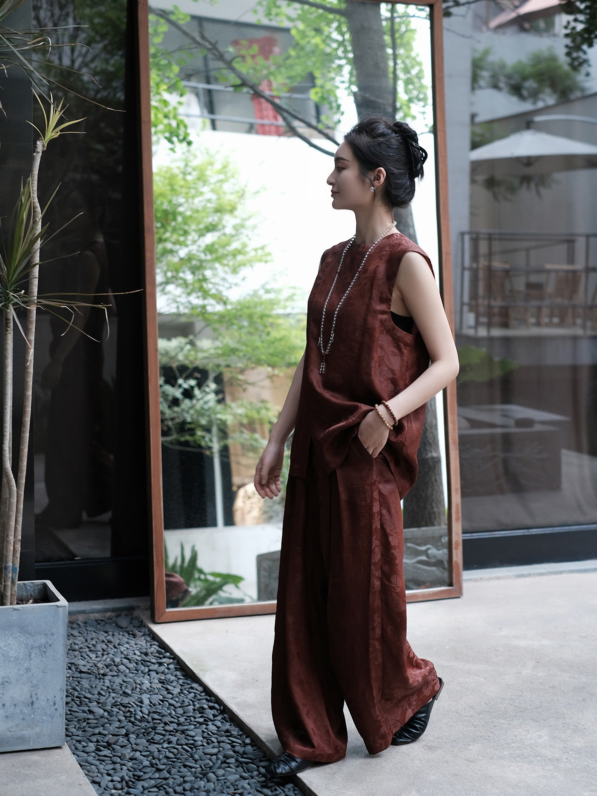 Red cloud gauze pants