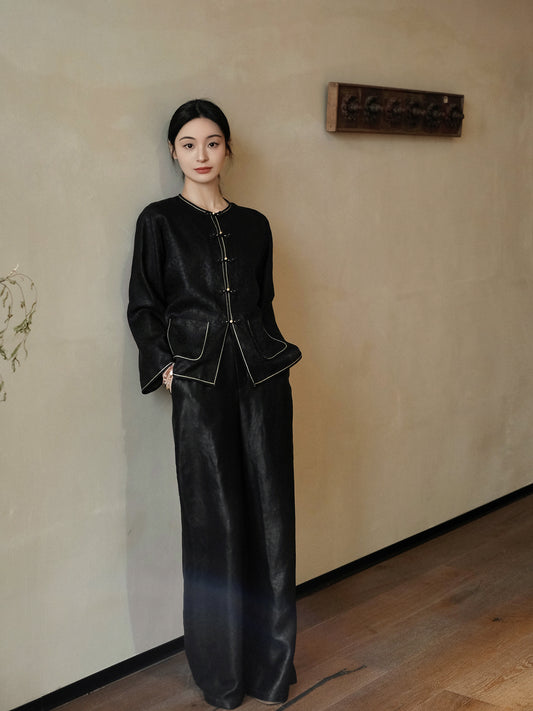 Gambiered Canton Gauze Figured Silk Cardigan Jacket