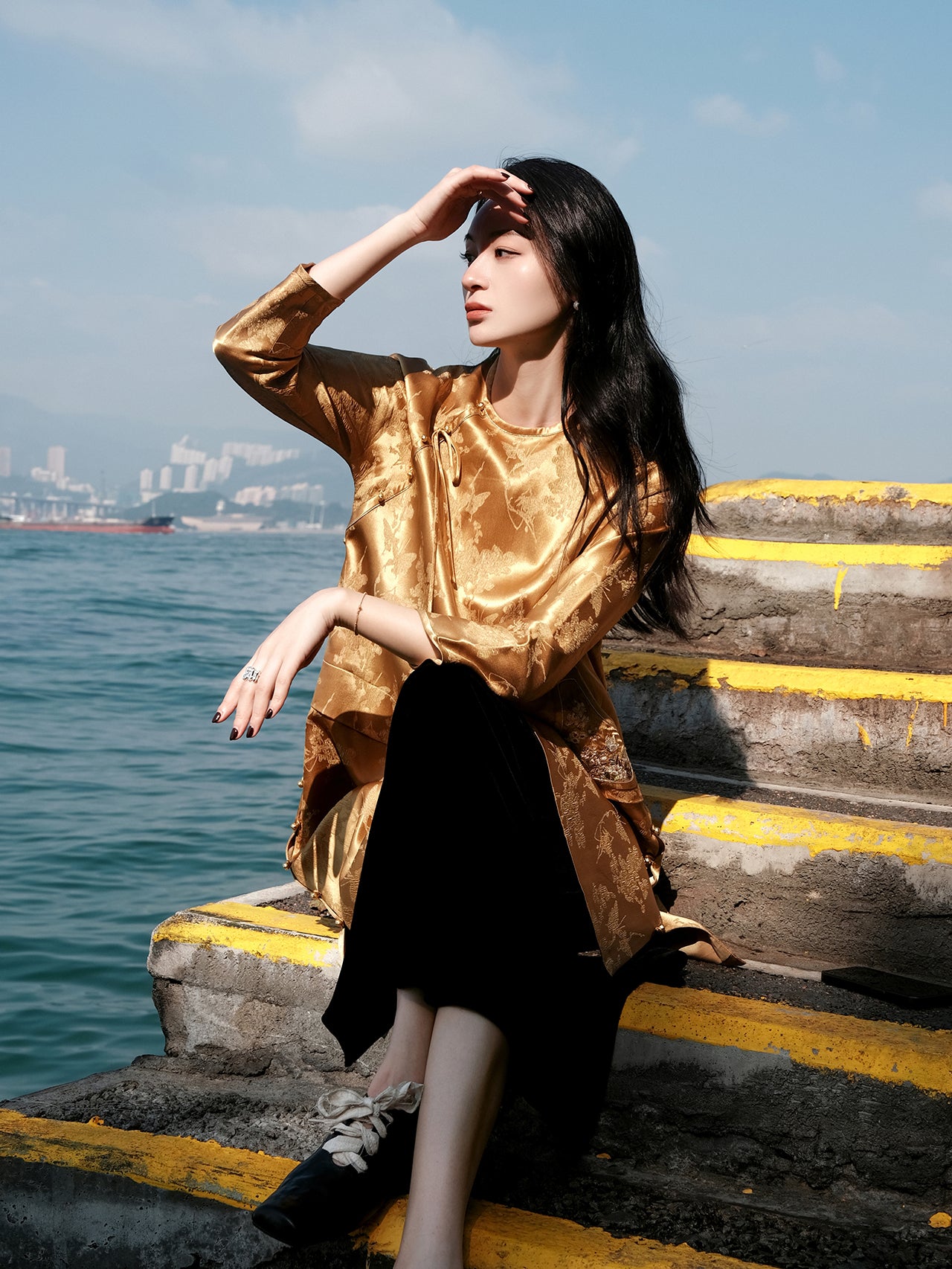 Colorful Satin Embroidery Chinese Long Gown X Guo Pei