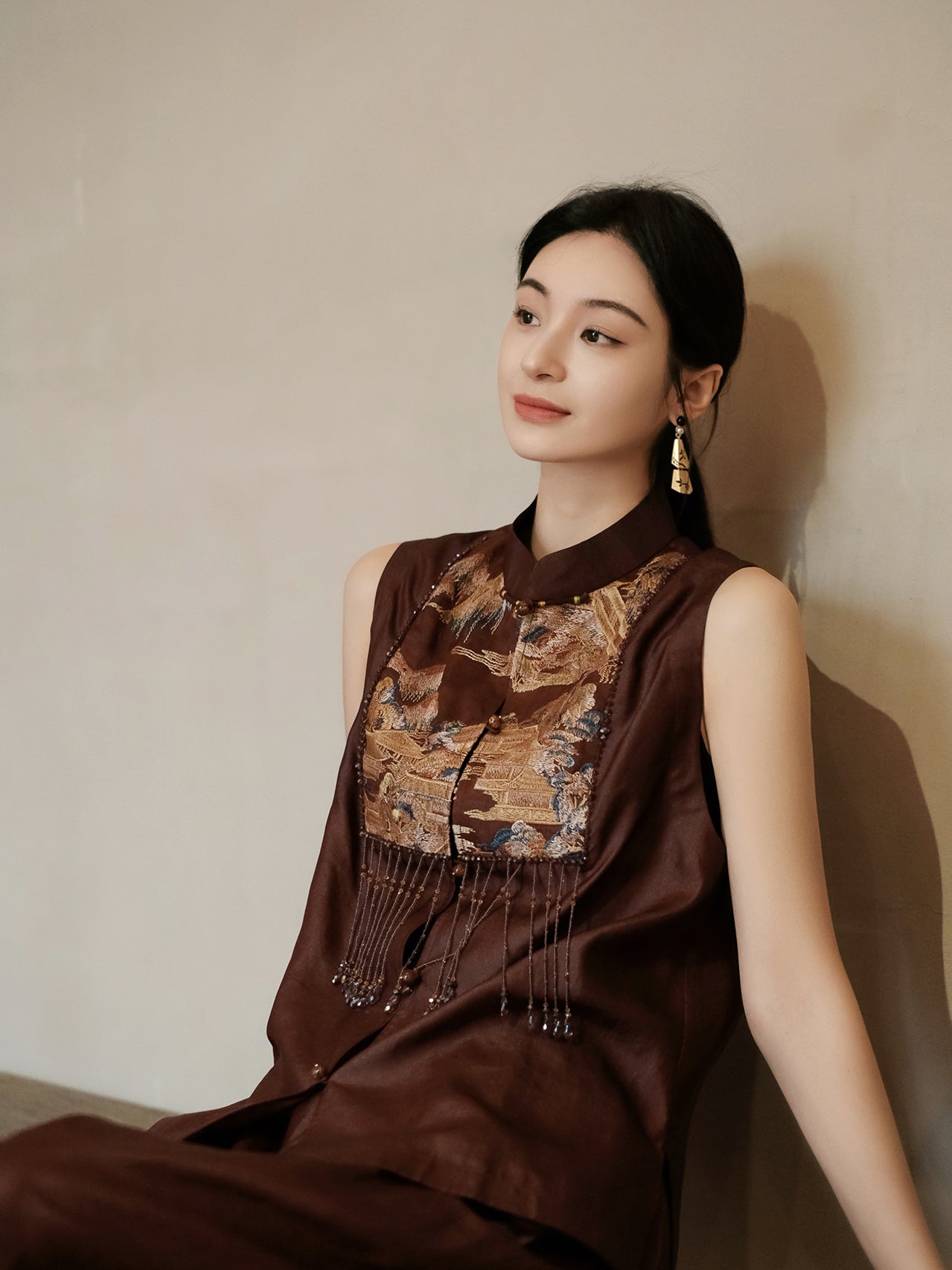 Red Yunsha Heavy-Duty Embroidery Vest