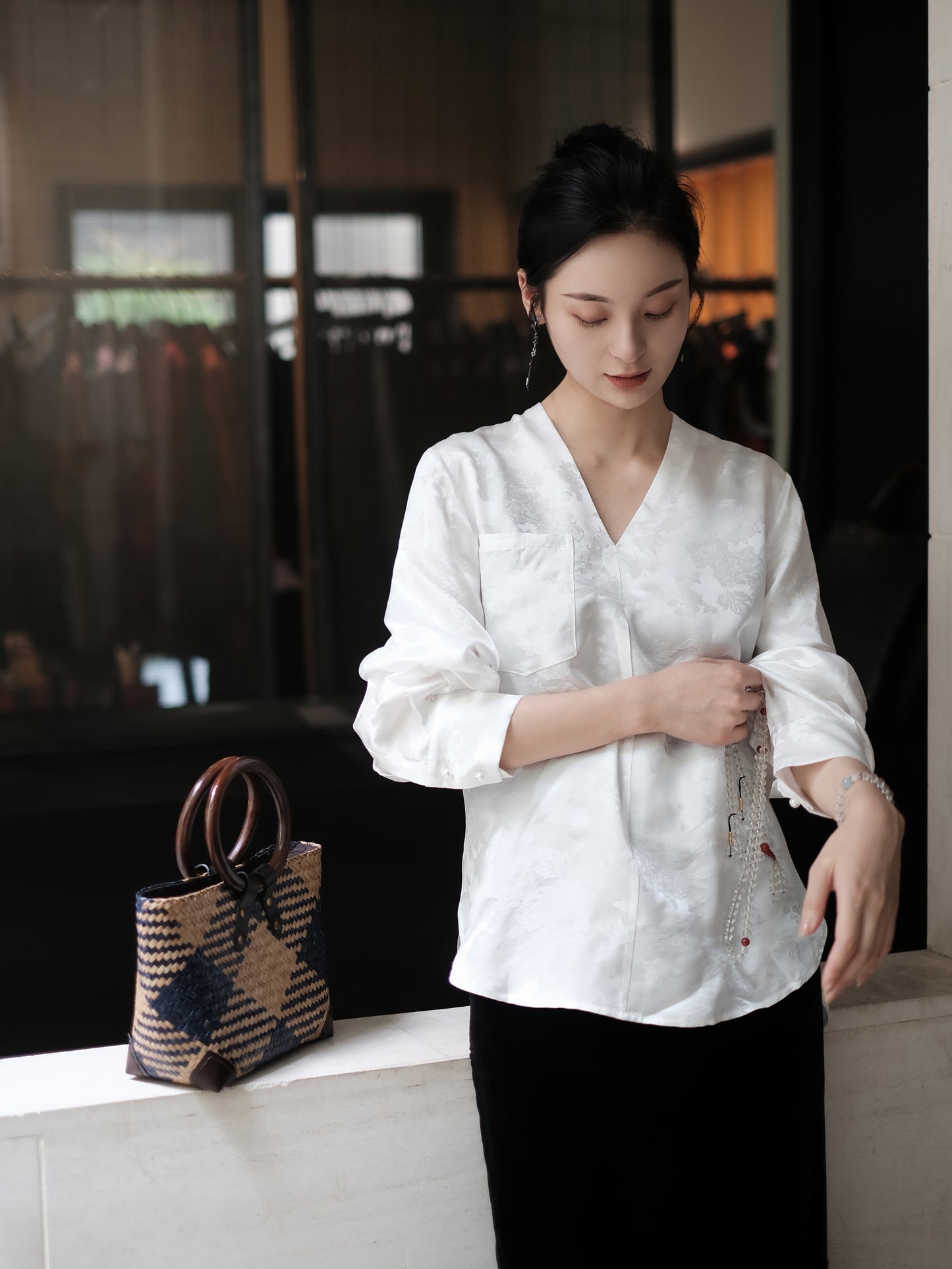 Silk shirt "butterflies and flowers" series
