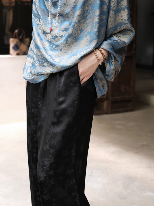 Silk classic pant"butterflies and flowers" series