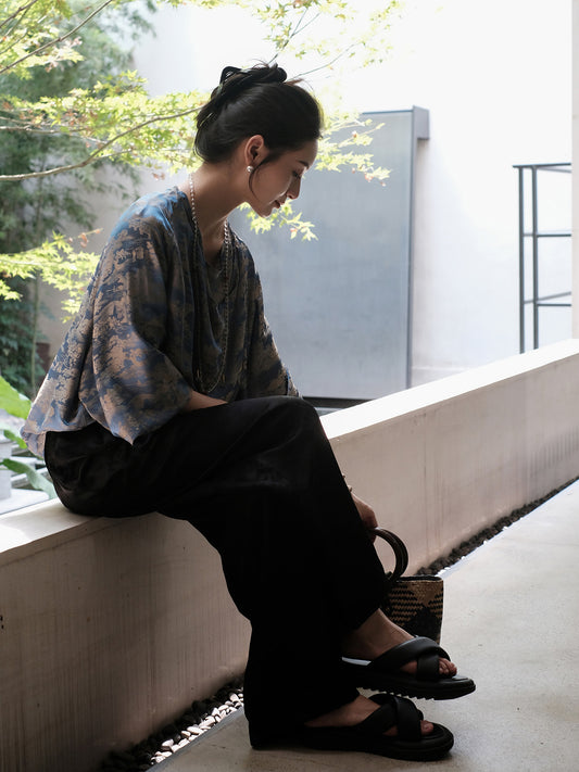 Classic Silk Pants "Butterflies and Flowers"