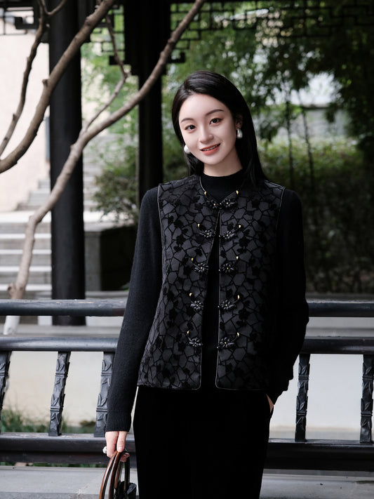 Cracked Ice and Plum Blossom Pattern Satin Vest