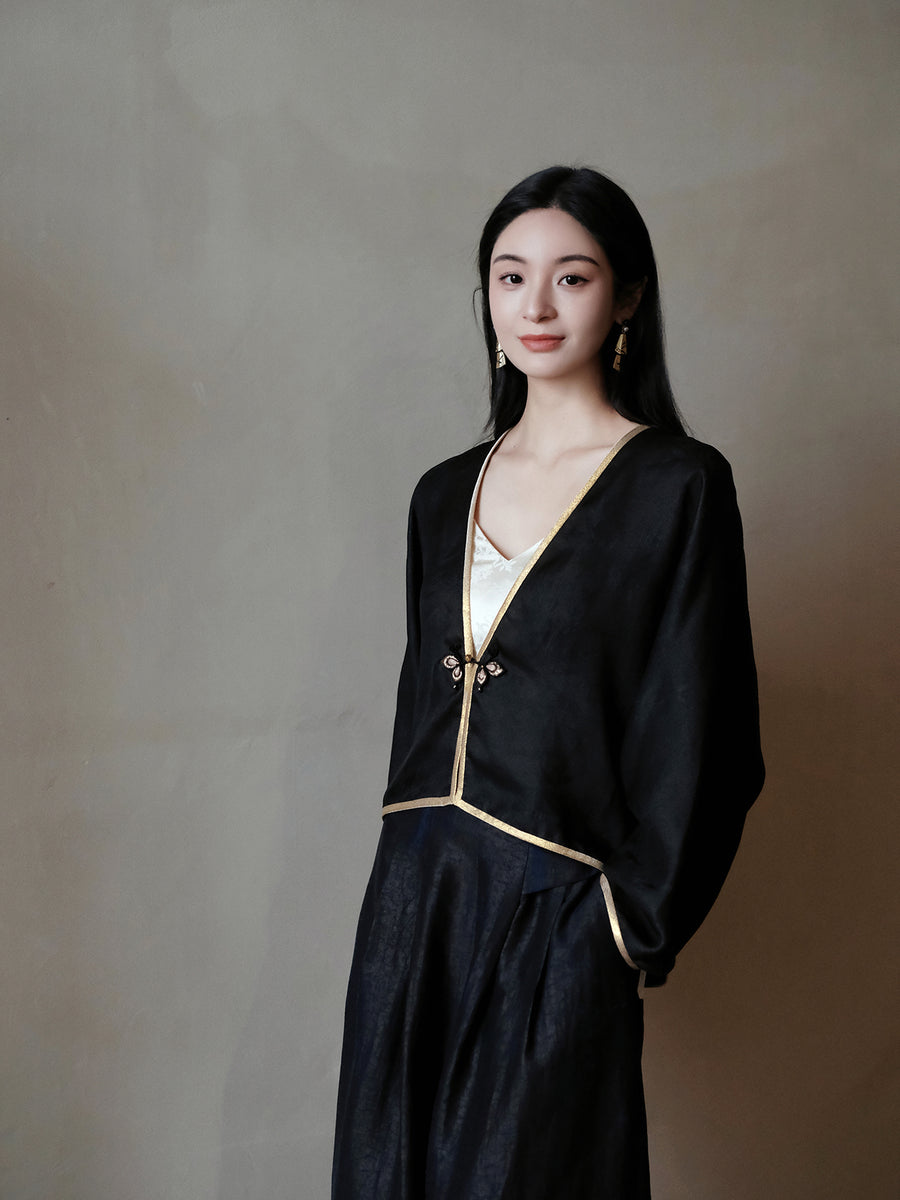 Bamboo Pattern Gambiered Silk Jacket