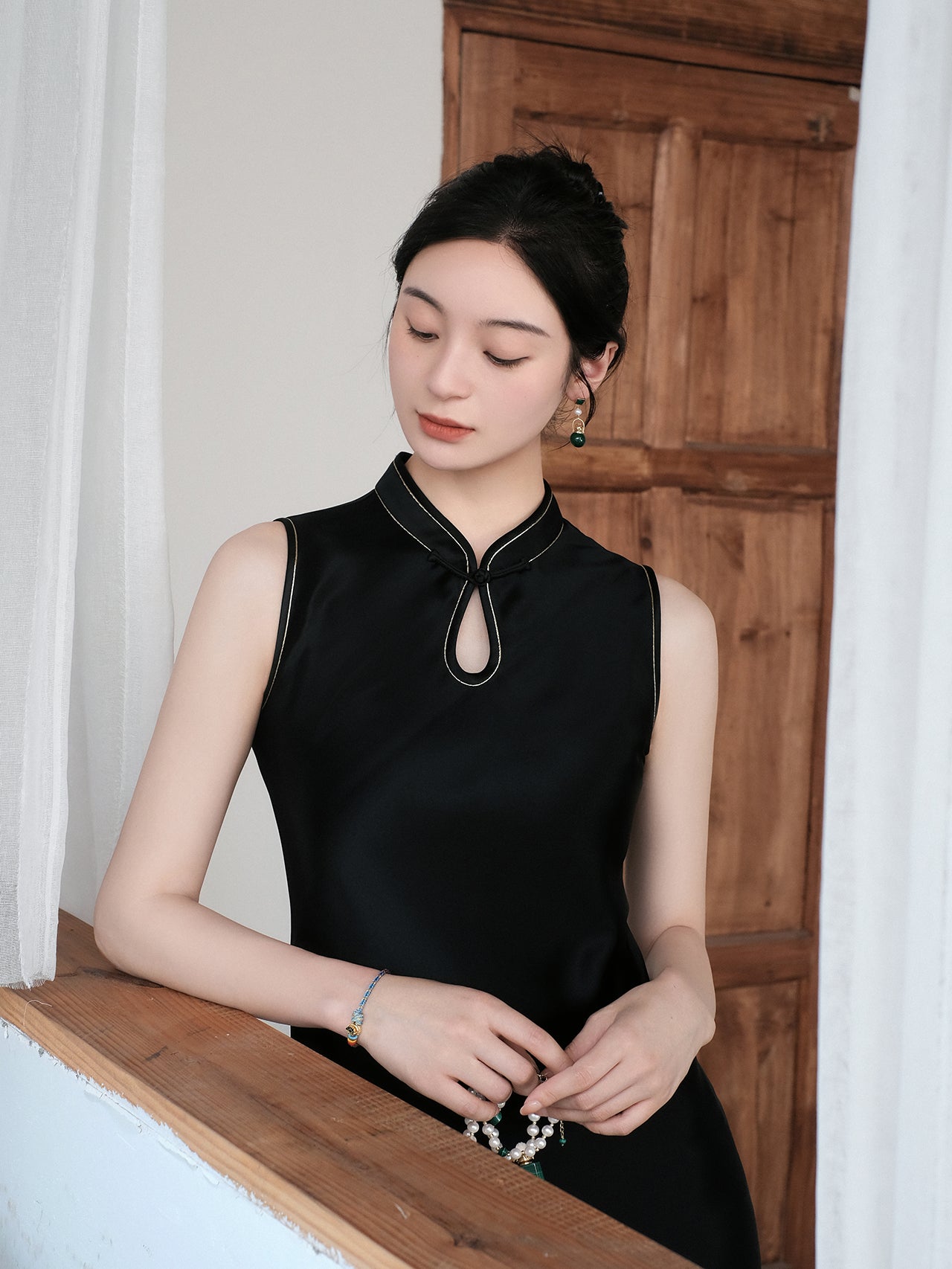Modern Chinese-style Cheongsam Collar Fitted Mermaid Hem Dress