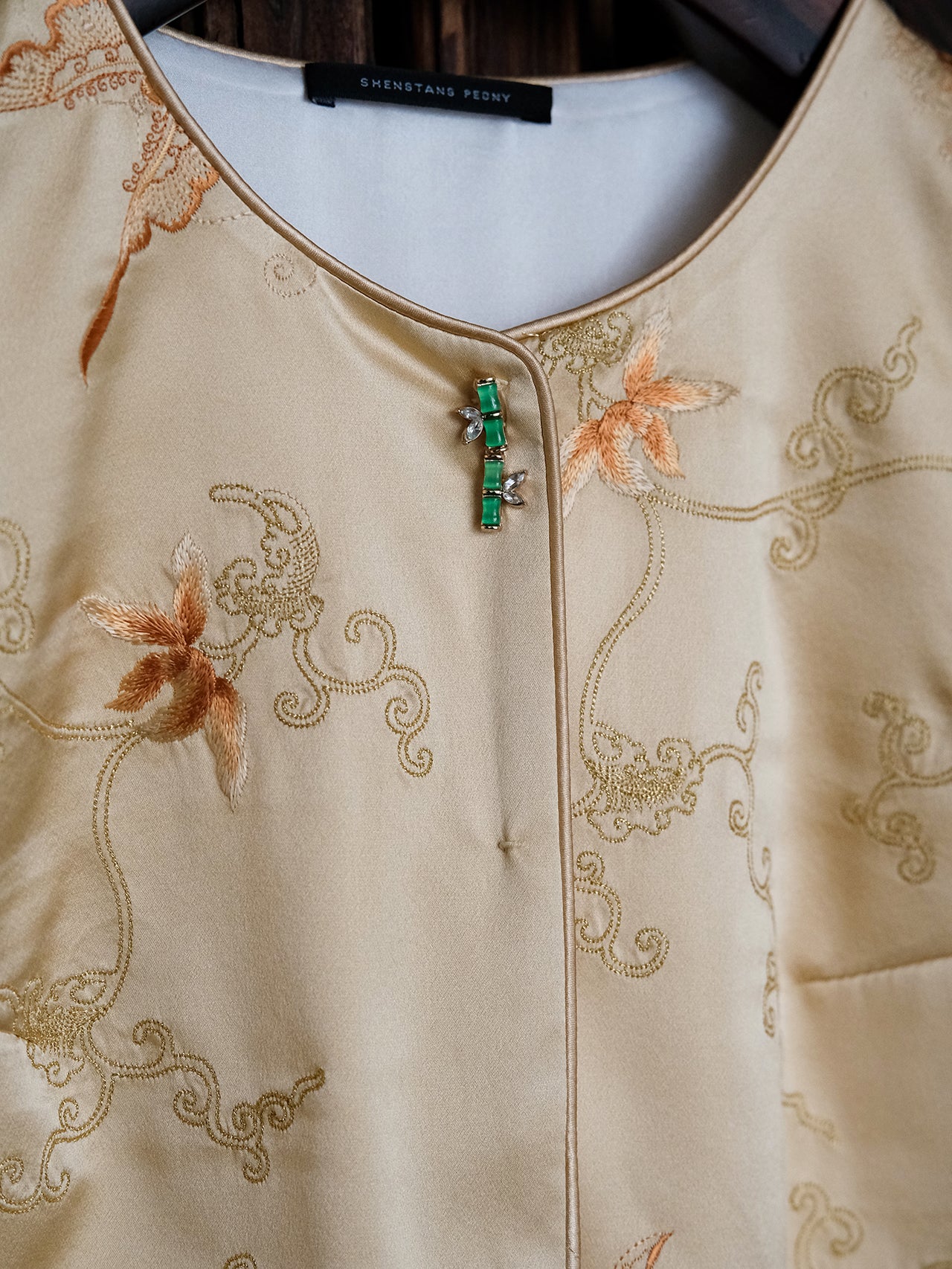 Pale yellow butterfly-patterned silk vest