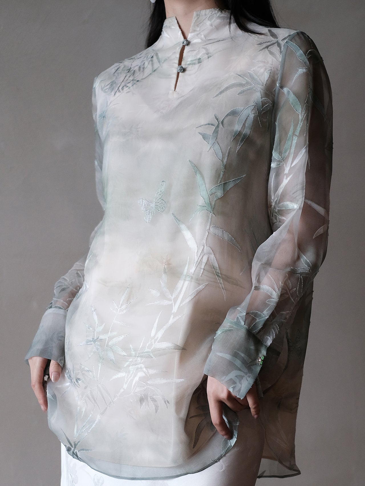 Bamboo Smoke Haze Moonlight Silk Gauze Blouse