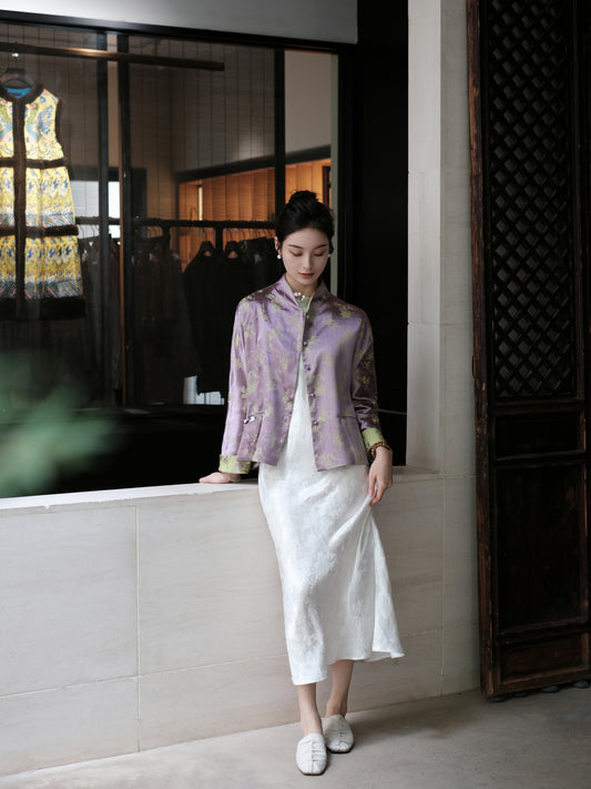 Silk Jacquard Reversible Classic Floral Jacket