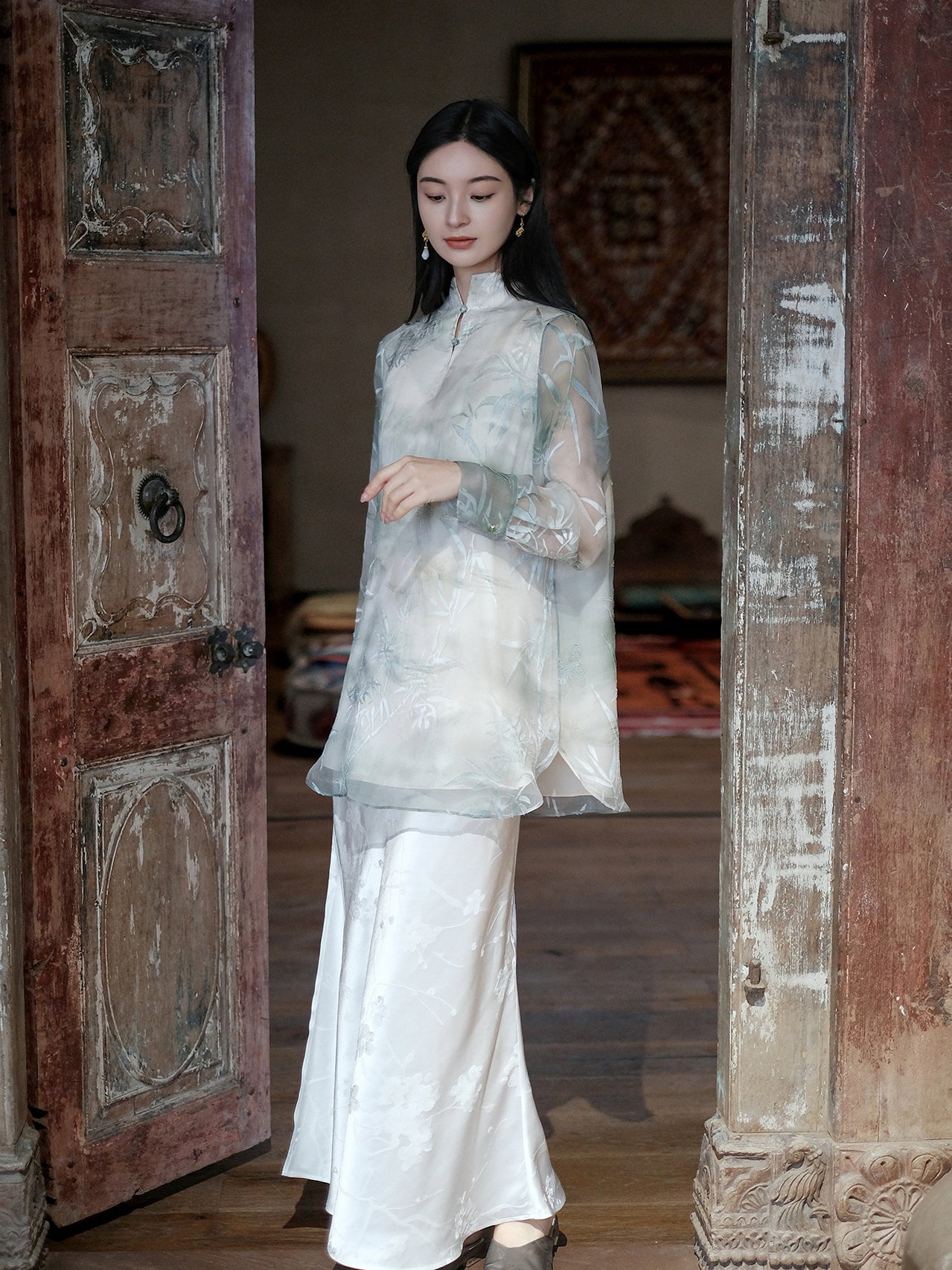 Bamboo Smoke Haze Moonlight Silk Gauze Blouse