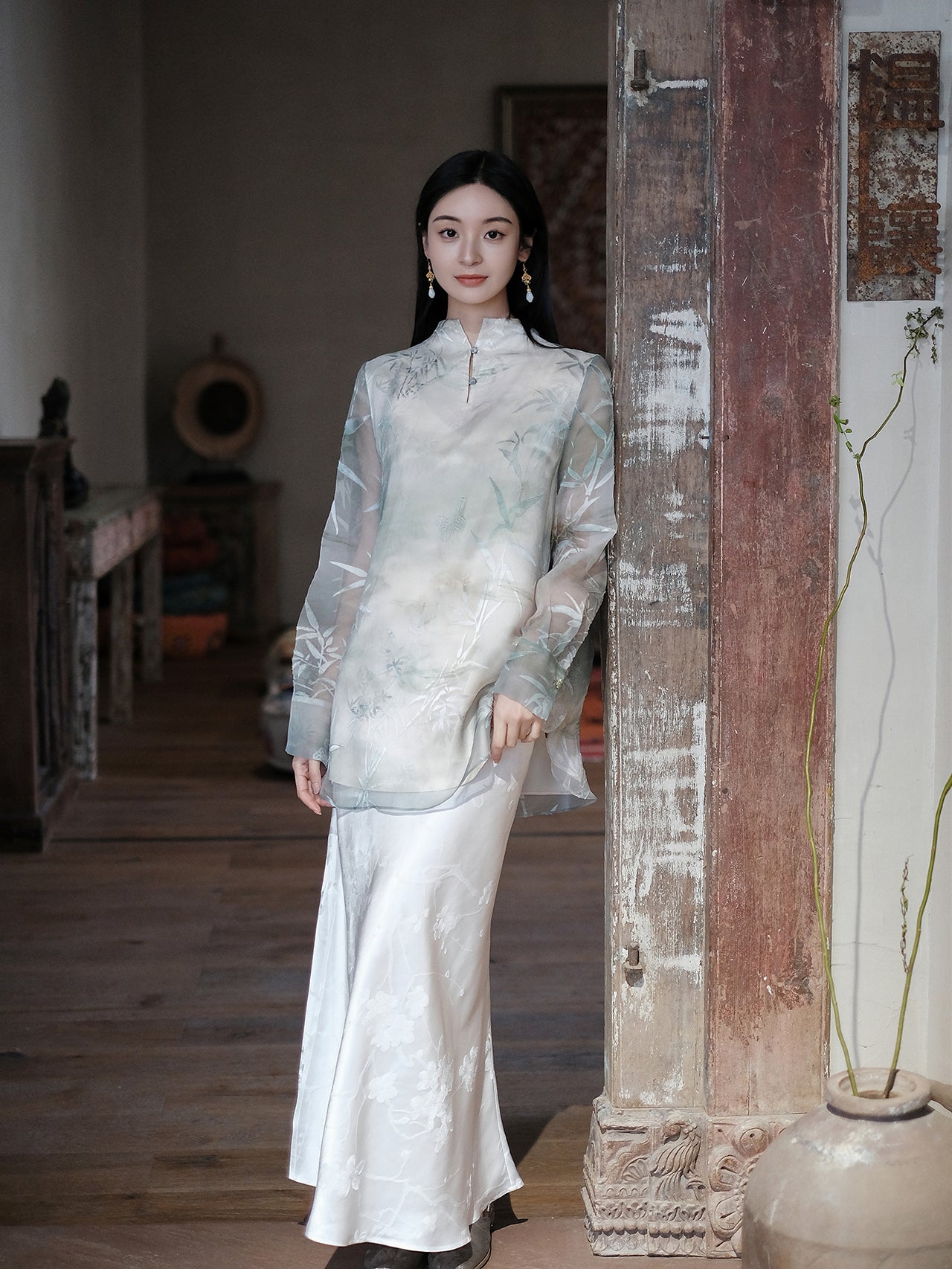 Bamboo Smoke Haze Moonlight Silk Gauze Blouse