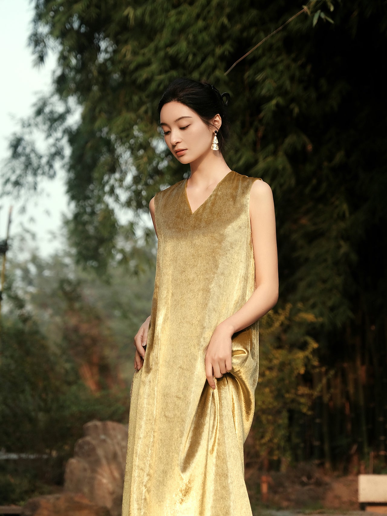 Sandalwood Gold Velvet Long Dress